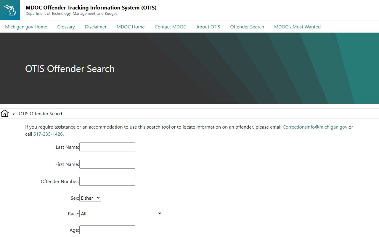 Menominee County inmate population MDOC OTIS search fallback