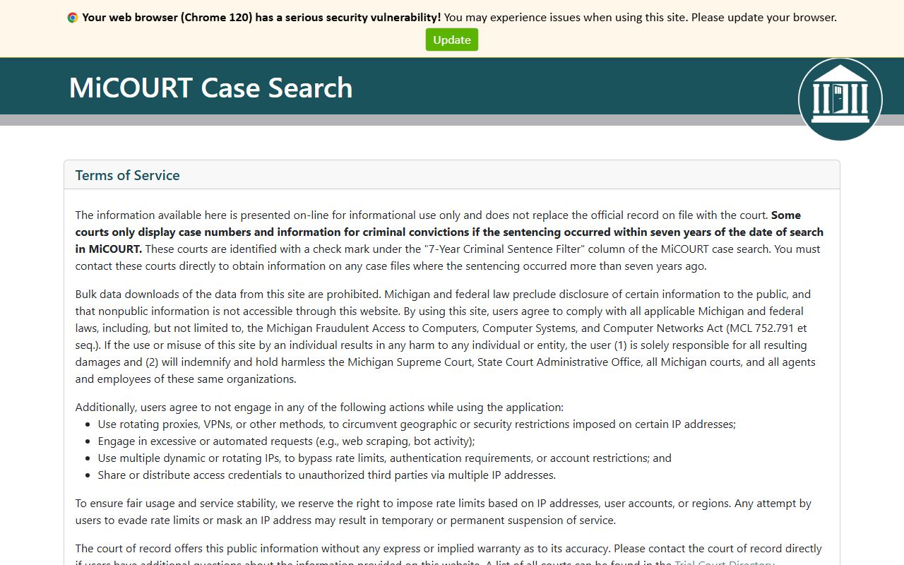 MiCOURT Menominee County court records after jail arrest case search